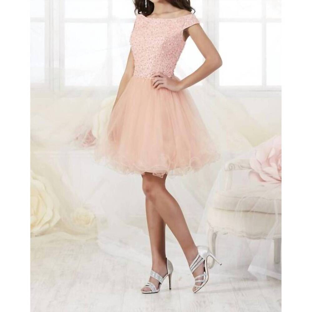 NEW HOUSE OF WU off the shoulder cocktail dress in rose petal